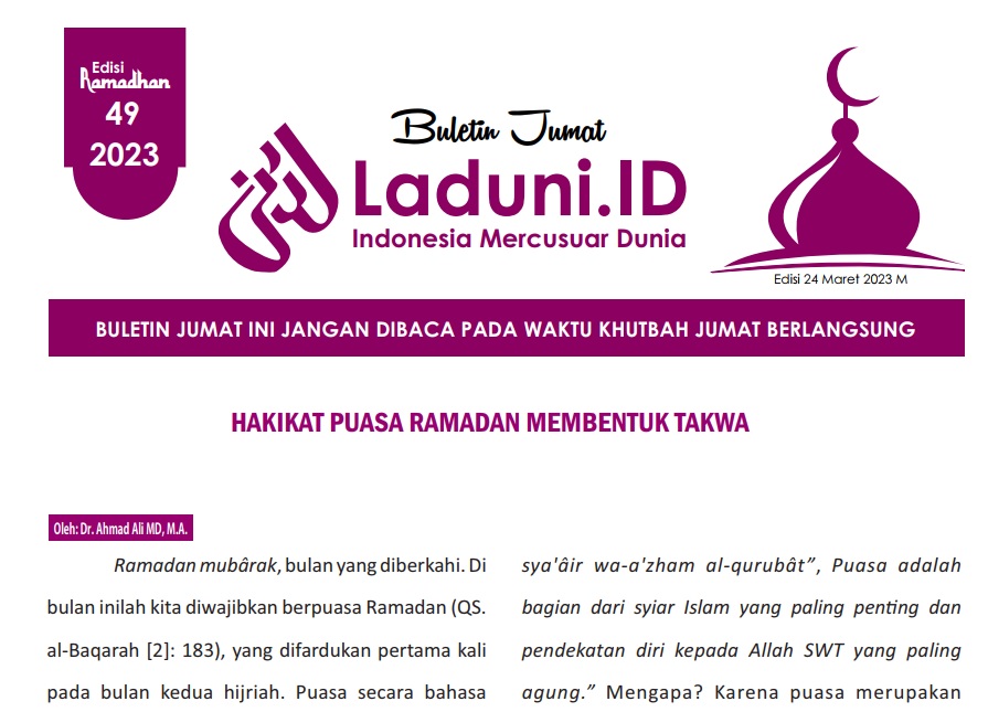 Buletin Jumat Laduni.ID Edisi 49: Hakikat Puasa Ramadhan Membentuk Takwa