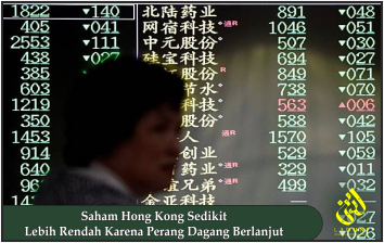Saham Hong Kong Sedikit Lebih Rendah Karena Perang Dagang Berlanjut