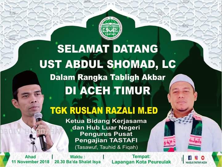 11 November Ustaz Abdul Somad Tabligh Akbar di Kota Peureulak