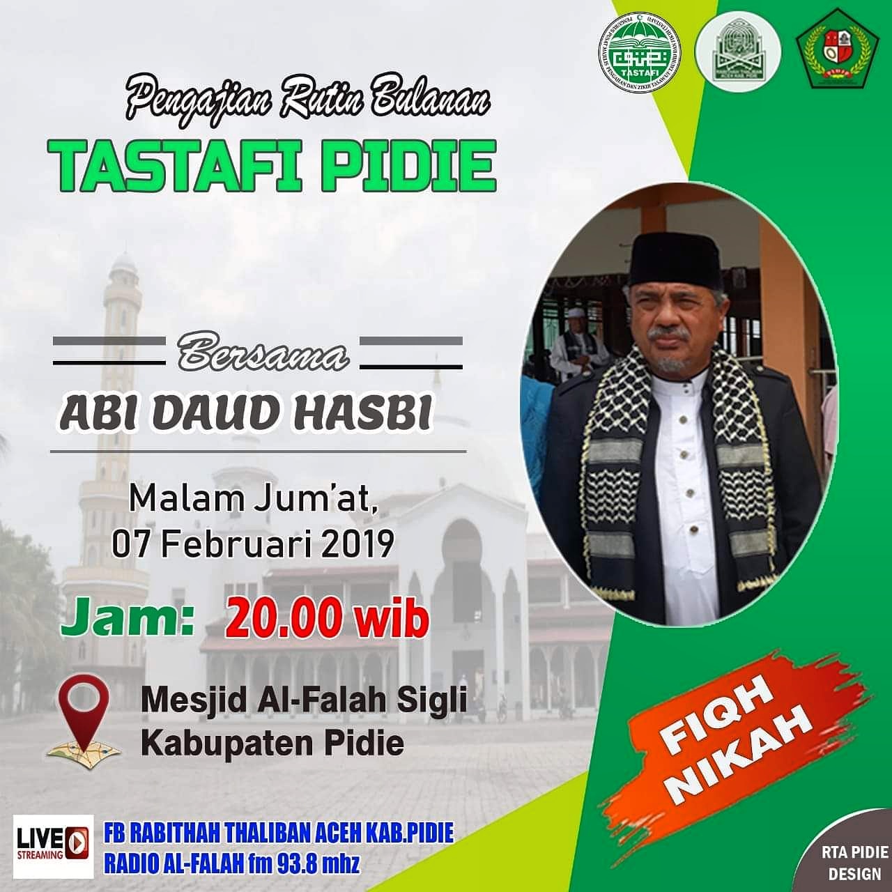 Abi Daud Hasbi Isi Pengajian Tastafi RTA di Masjid Al-Falah Sigli