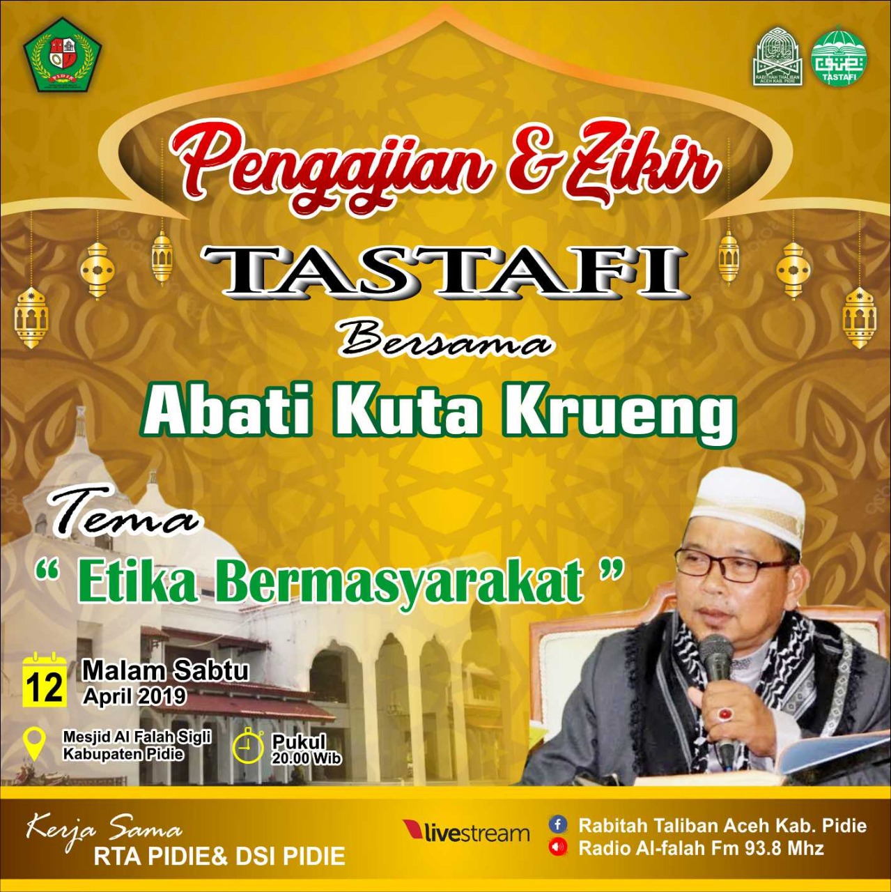 Malam Ini, Abati Kuta Krueng Isi Pengajian Tastafi di Masjid Al-Falah Sigli