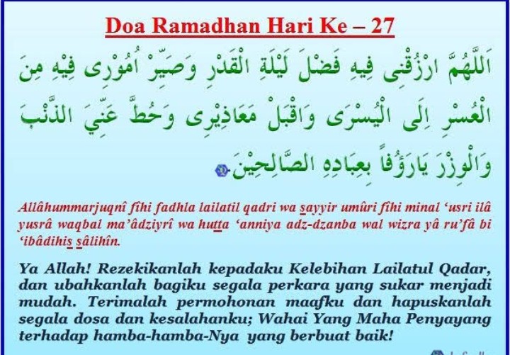 Doa Puasa Ramadhan Hari ke-27 dan Hikmahnya