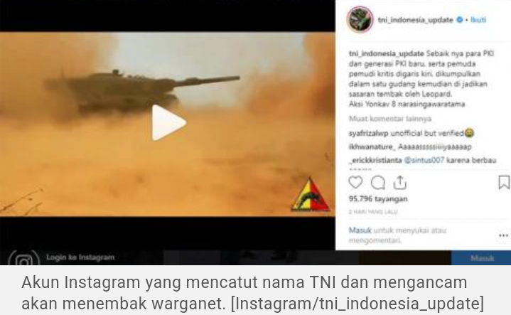 Catut Nama TNI, Akun Instagram Diblokir Kominfo