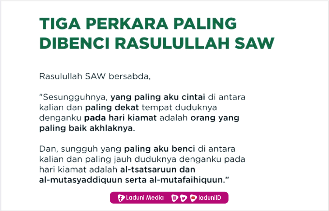 Tiga Perilaku yang Sangat Dibenci Rasulullah SAW